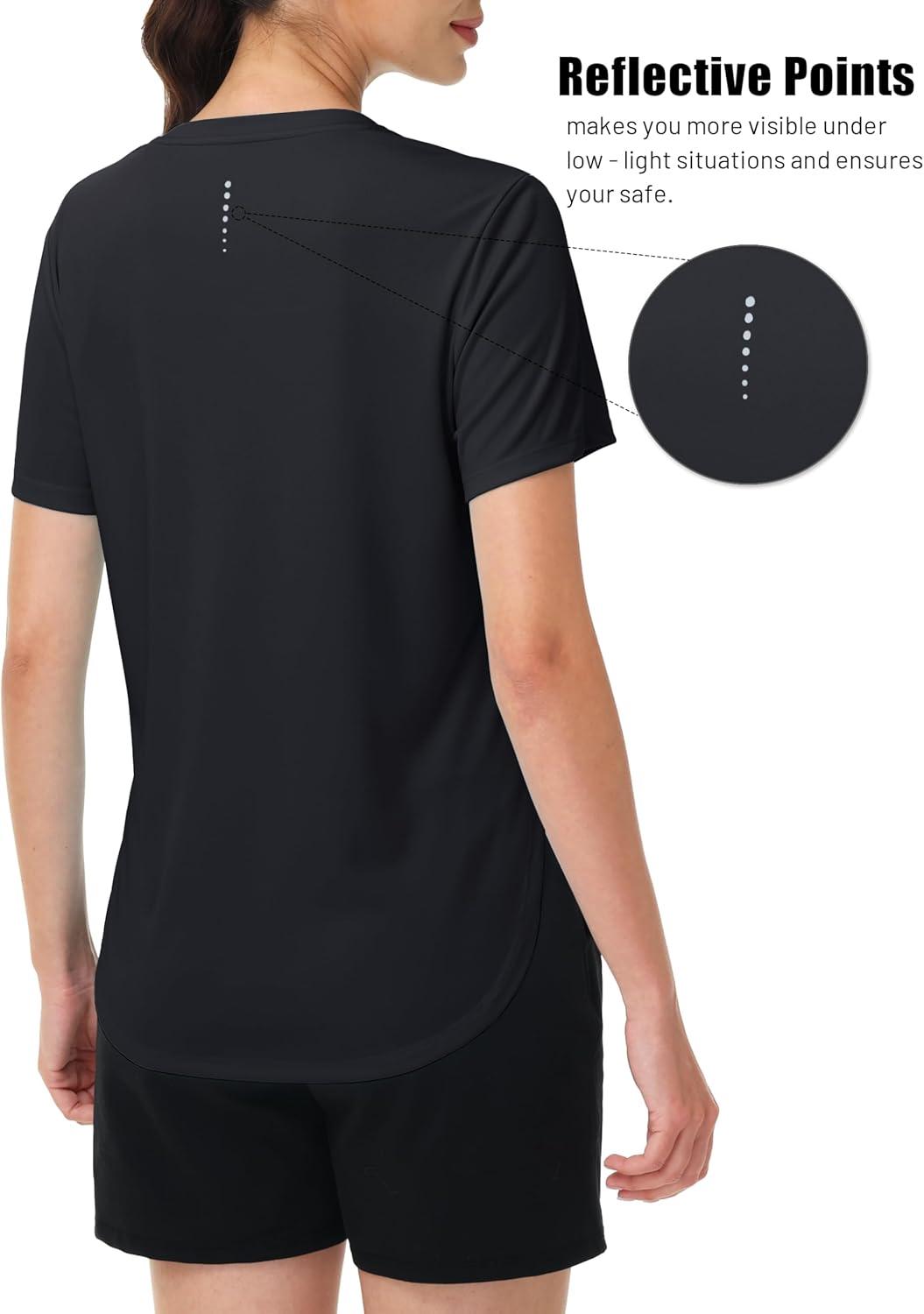 imageMAGCOMSEN Women Workout Short Sleeve Tops UPF 50 Sun T Shirt Quick Dry Moisture Wicking Shirts for Yoga Running HikingBlack