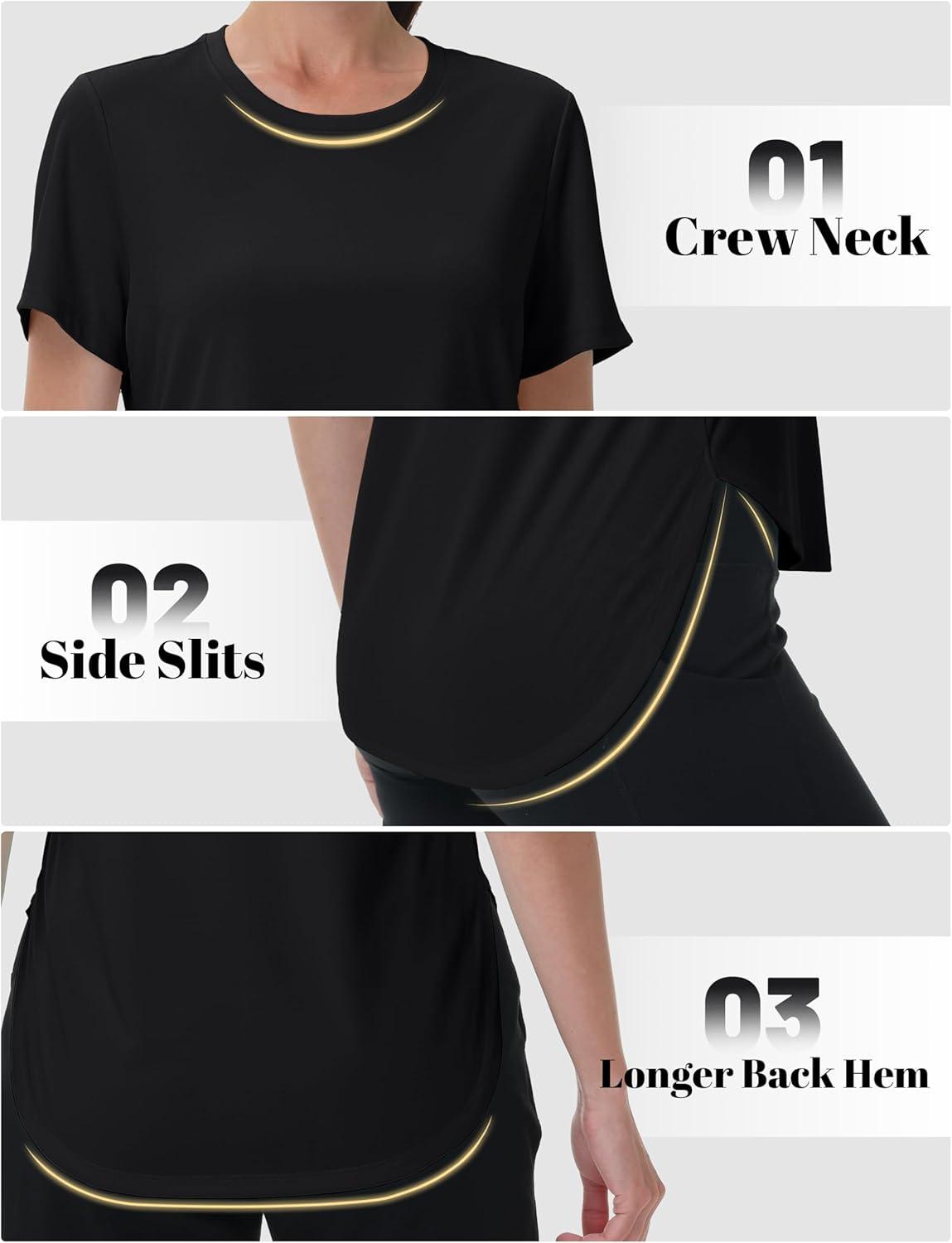 imageMAGCOMSEN Women Workout Short Sleeve Tops UPF 50 Sun T Shirt Quick Dry Moisture Wicking Shirts for Yoga Running HikingBlack