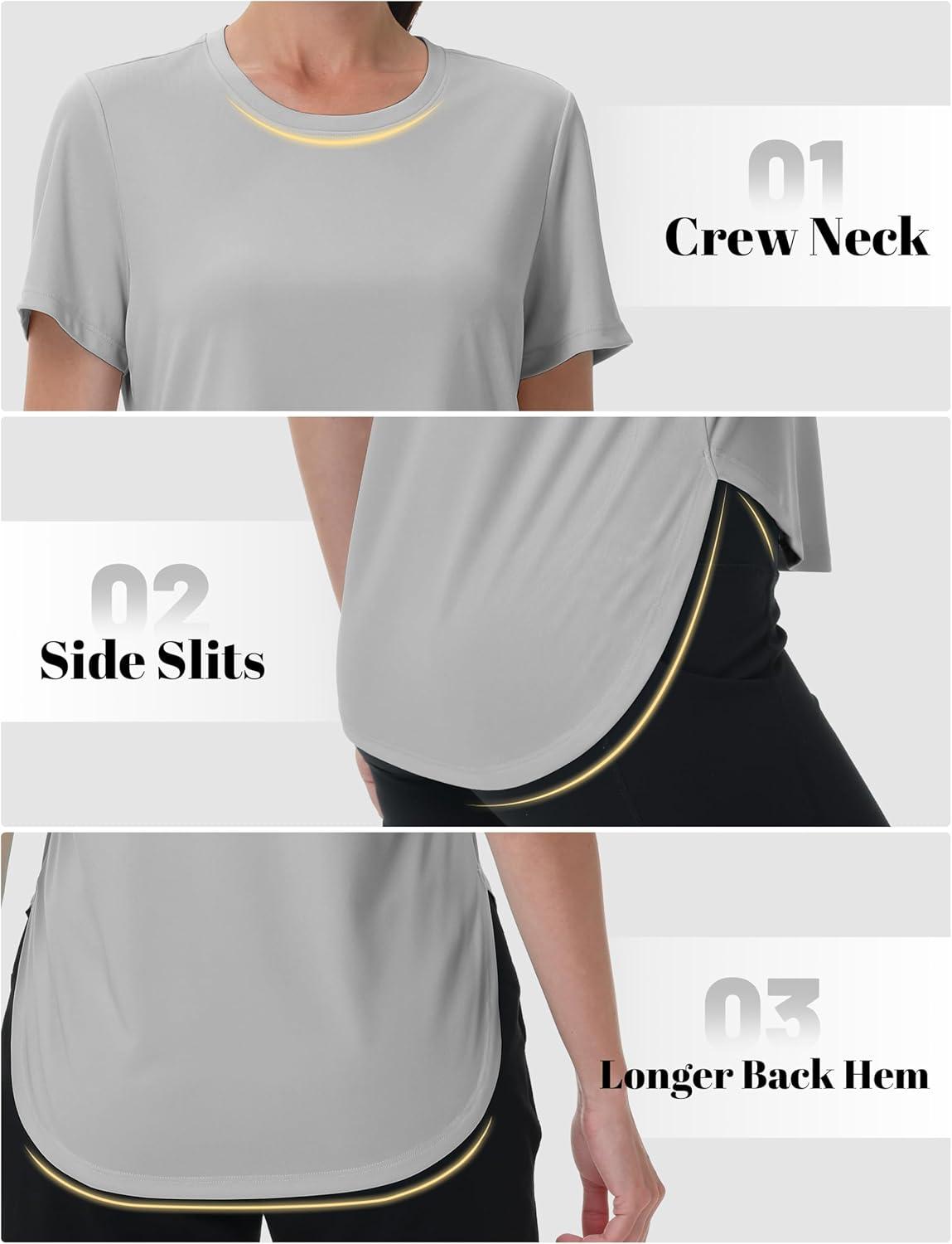 imageMAGCOMSEN Women Workout Short Sleeve Tops UPF 50 Sun T Shirt Quick Dry Moisture Wicking Shirts for Yoga Running HikingLight Grey