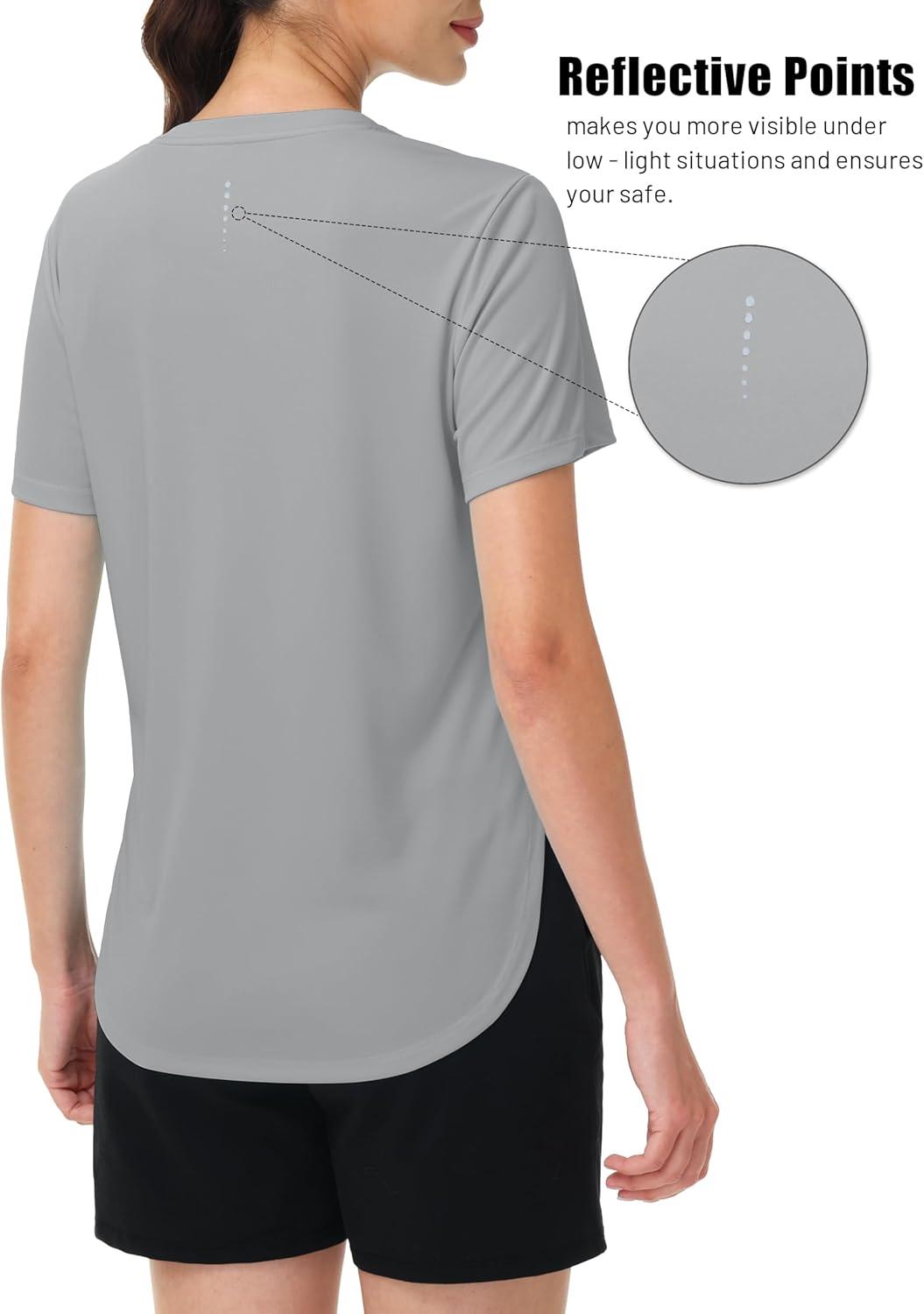 imageMAGCOMSEN Women Workout Short Sleeve Tops UPF 50 Sun T Shirt Quick Dry Moisture Wicking Shirts for Yoga Running HikingLight Grey