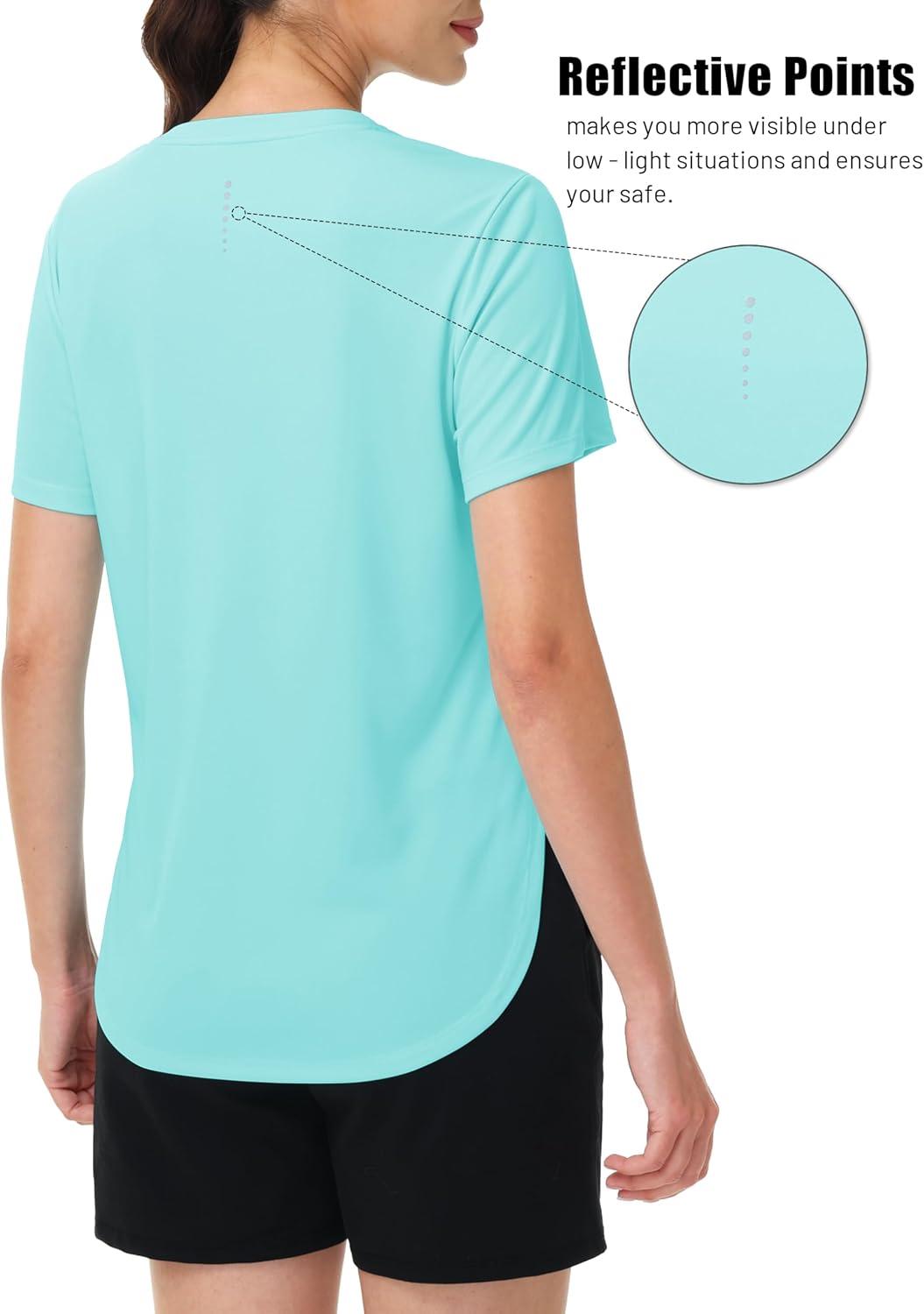 imageMAGCOMSEN Women Workout Short Sleeve Tops UPF 50 Sun T Shirt Quick Dry Moisture Wicking Shirts for Yoga Running HikingLight Lake Blue