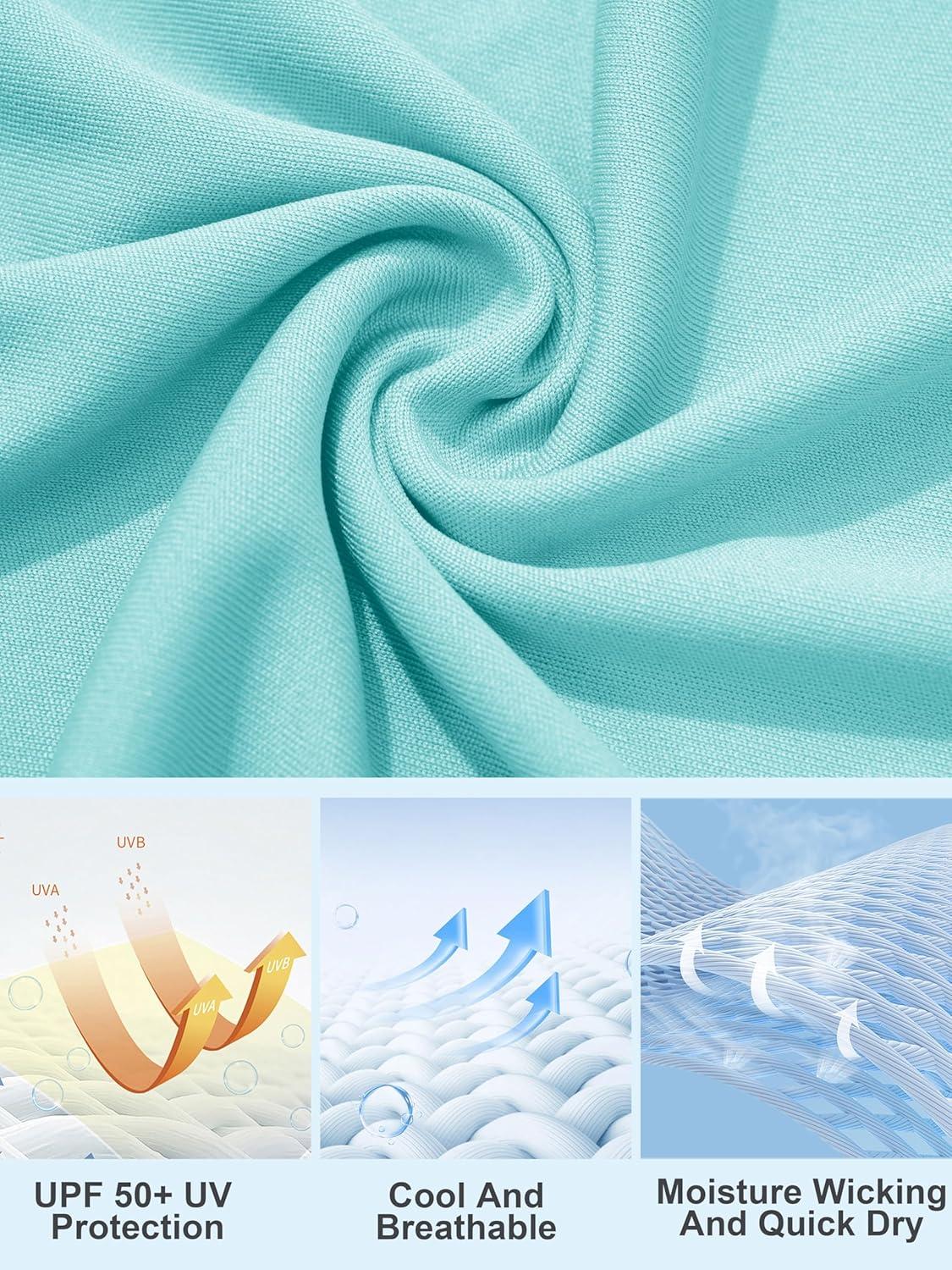 imageMAGCOMSEN Women Workout Short Sleeve Tops UPF 50 Sun T Shirt Quick Dry Moisture Wicking Shirts for Yoga Running HikingLight Lake Blue