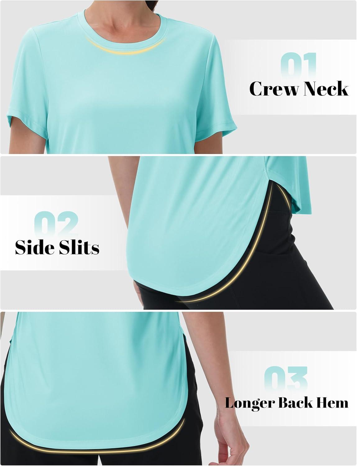 imageMAGCOMSEN Women Workout Short Sleeve Tops UPF 50 Sun T Shirt Quick Dry Moisture Wicking Shirts for Yoga Running HikingLight Lake Blue