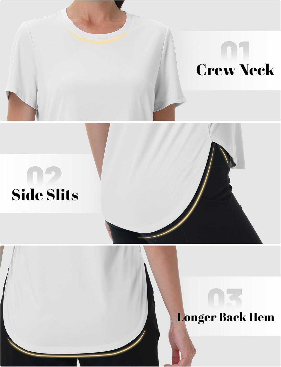 imageMAGCOMSEN Women Workout Short Sleeve Tops UPF 50 Sun T Shirt Quick Dry Moisture Wicking Shirts for Yoga Running HikingWhite