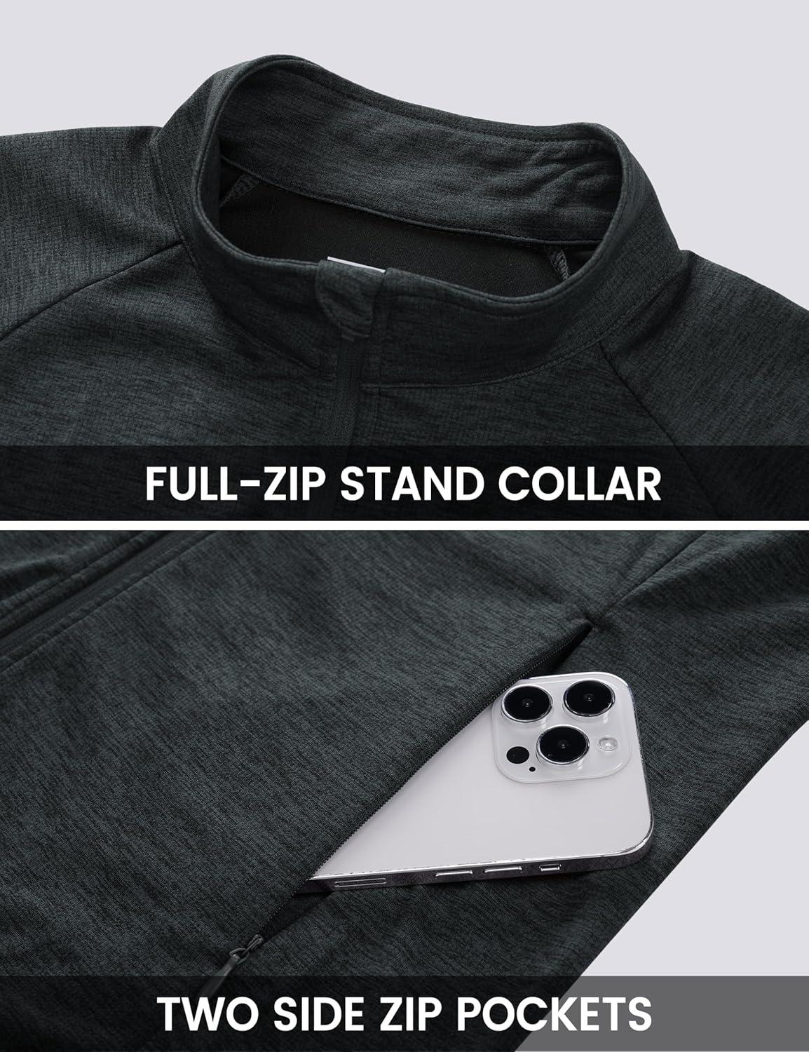 imageMAGCOMSEN Womens UPF 50 Athletic Jackets Full Zip Lightweight Workout Jacket SPF Sun Protection Shirts Hiking RunningBlack