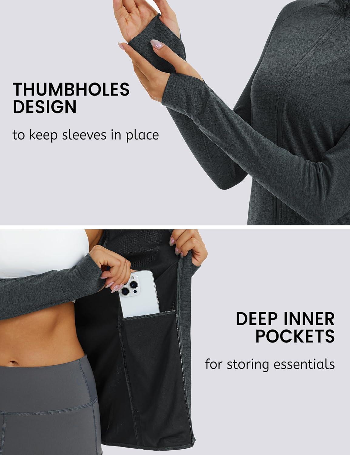 imageMAGCOMSEN Womens UPF 50 Athletic Jackets Full Zip Lightweight Workout Jacket SPF Sun Protection Shirts Hiking RunningBlack