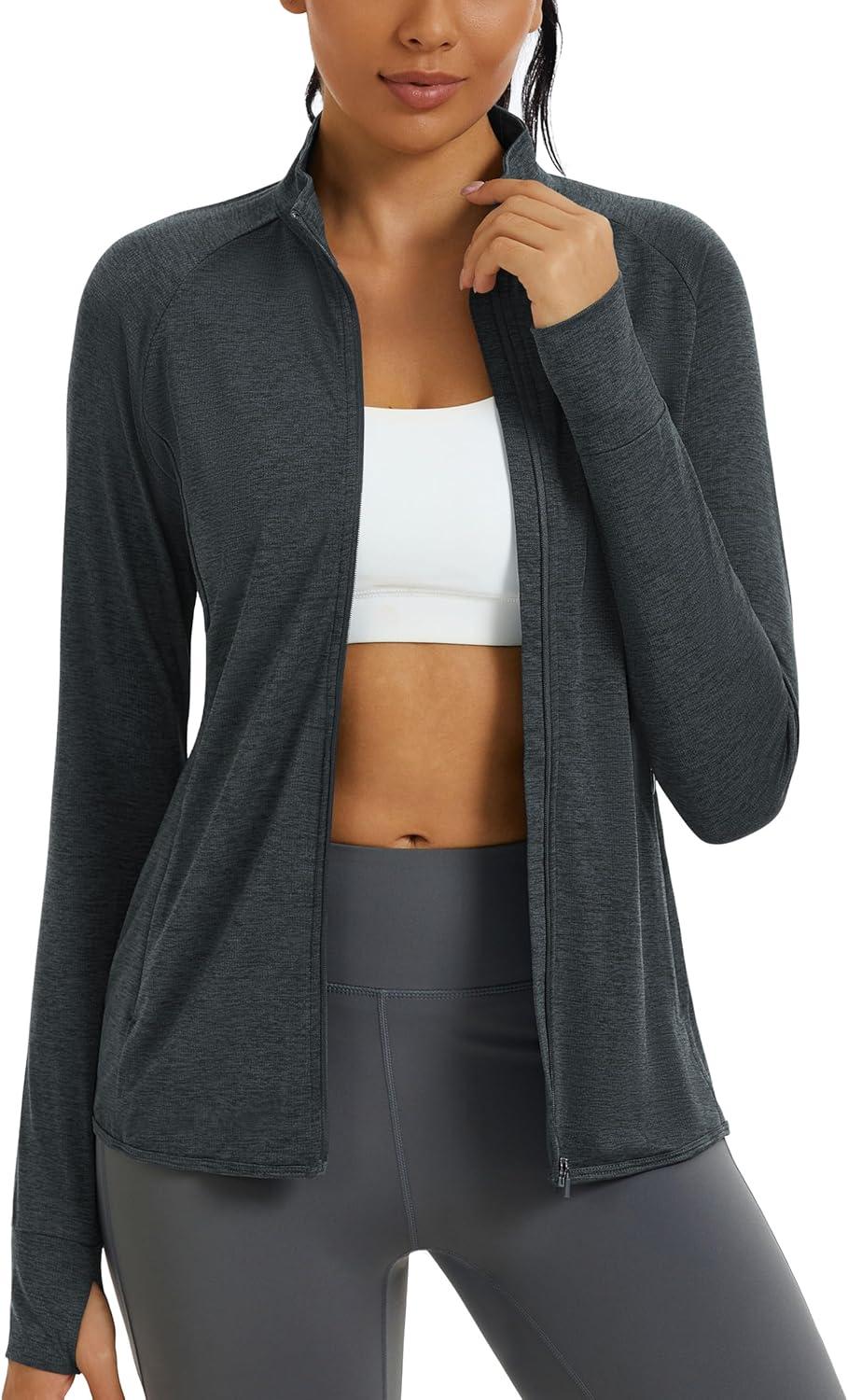 imageMAGCOMSEN Womens UPF 50 Athletic Jackets Full Zip Lightweight Workout Jacket SPF Sun Protection Shirts Hiking RunningBlack