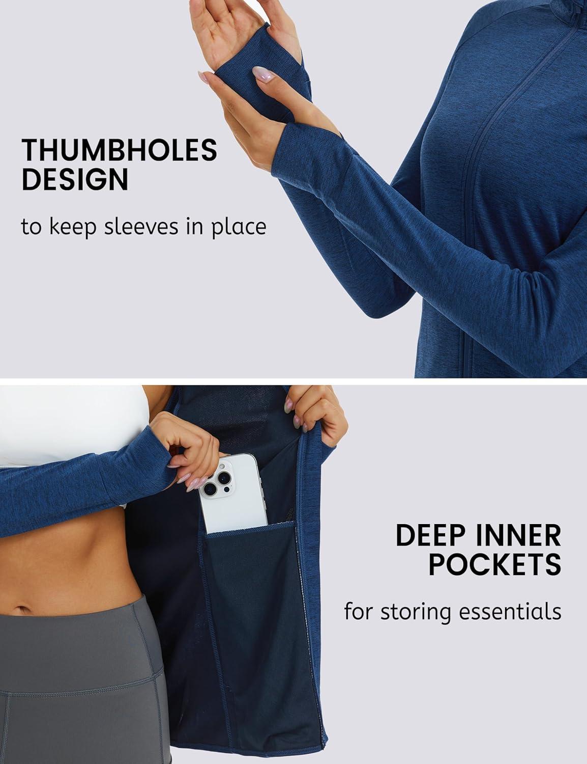 imageMAGCOMSEN Womens UPF 50 Athletic Jackets Full Zip Lightweight Workout Jacket SPF Sun Protection Shirts Hiking RunningDarkblue