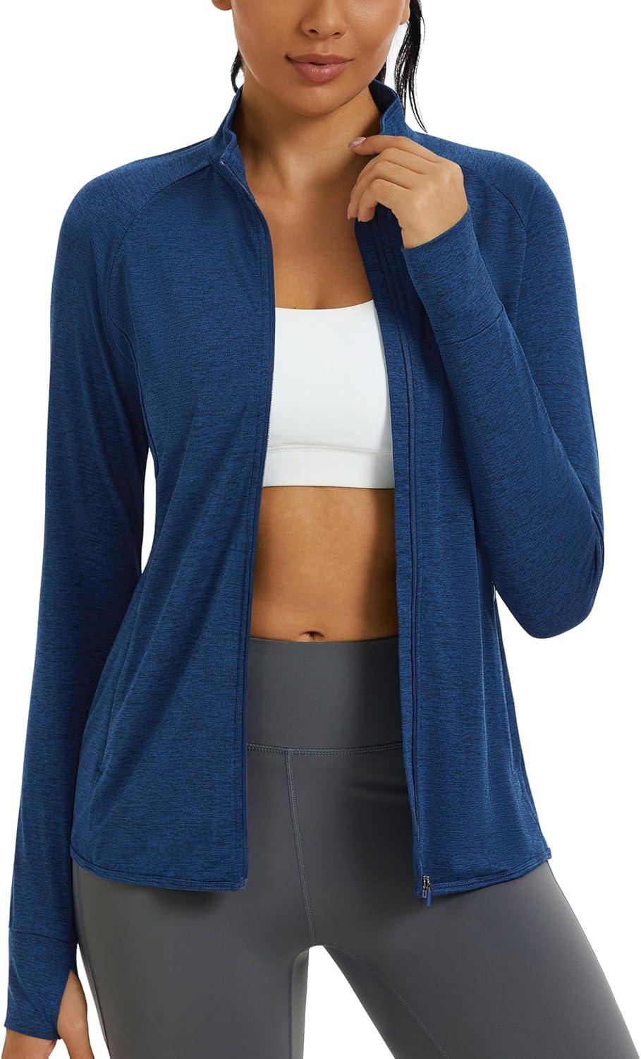 imageMAGCOMSEN Womens UPF 50 Athletic Jackets Full Zip Lightweight Workout Jacket SPF Sun Protection Shirts Hiking RunningDarkblue