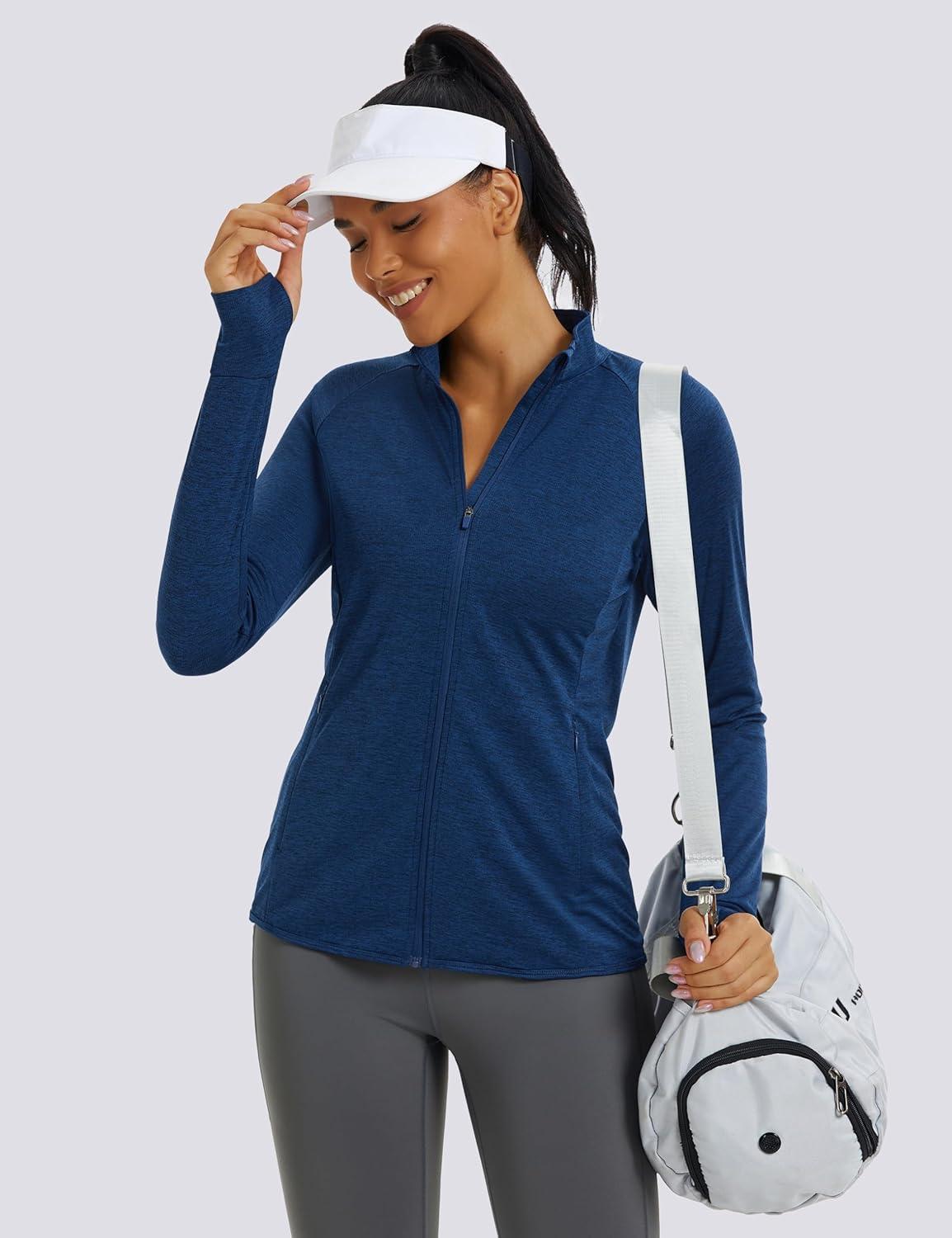 imageMAGCOMSEN Womens UPF 50 Athletic Jackets Full Zip Lightweight Workout Jacket SPF Sun Protection Shirts Hiking RunningDarkblue