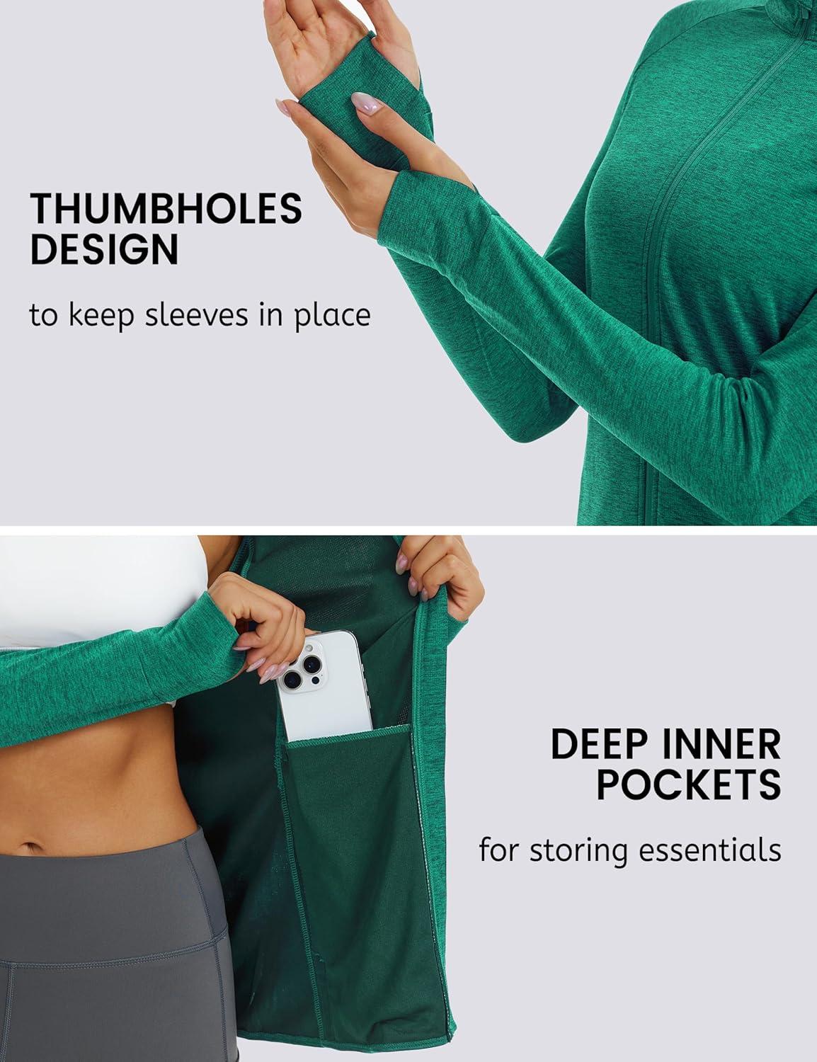 imageMAGCOMSEN Womens UPF 50 Athletic Jackets Full Zip Lightweight Workout Jacket SPF Sun Protection Shirts Hiking RunningGreen