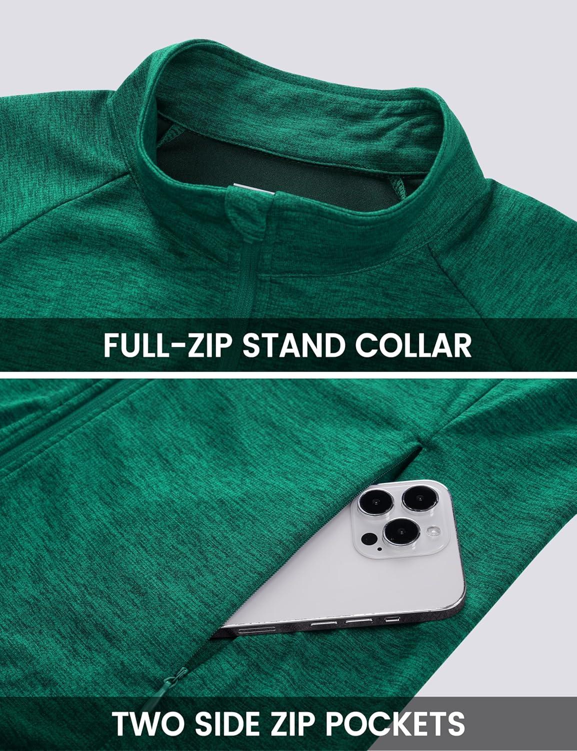 imageMAGCOMSEN Womens UPF 50 Athletic Jackets Full Zip Lightweight Workout Jacket SPF Sun Protection Shirts Hiking RunningGreen