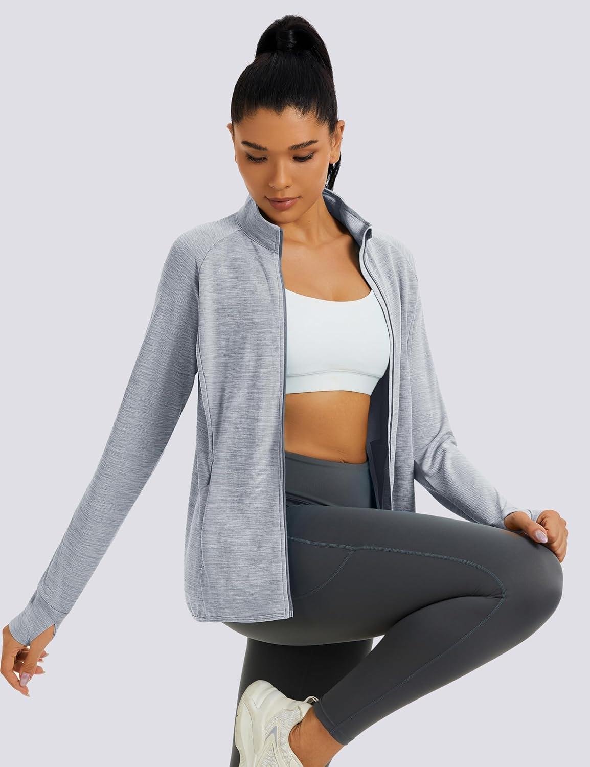 imageMAGCOMSEN Womens UPF 50 Athletic Jackets Full Zip Lightweight Workout Jacket SPF Sun Protection Shirts Hiking RunningLtgray