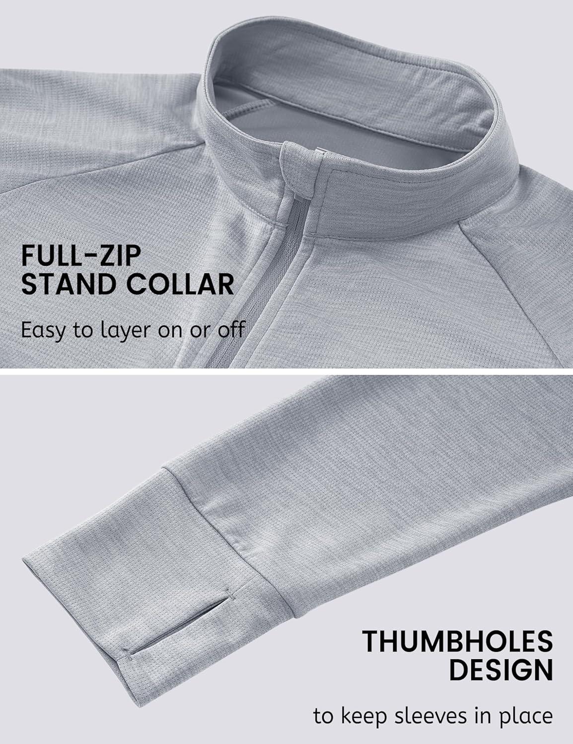 imageMAGCOMSEN Womens UPF 50 Athletic Jackets Full Zip Lightweight Workout Jacket SPF Sun Protection Shirts Hiking RunningLtgray