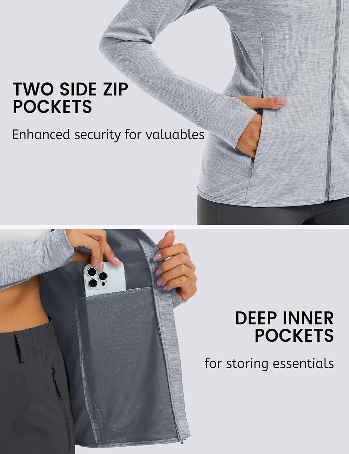 imageMAGCOMSEN Womens UPF 50 Athletic Jackets Full Zip Lightweight Workout Jacket SPF Sun Protection Shirts Hiking RunningLtgray