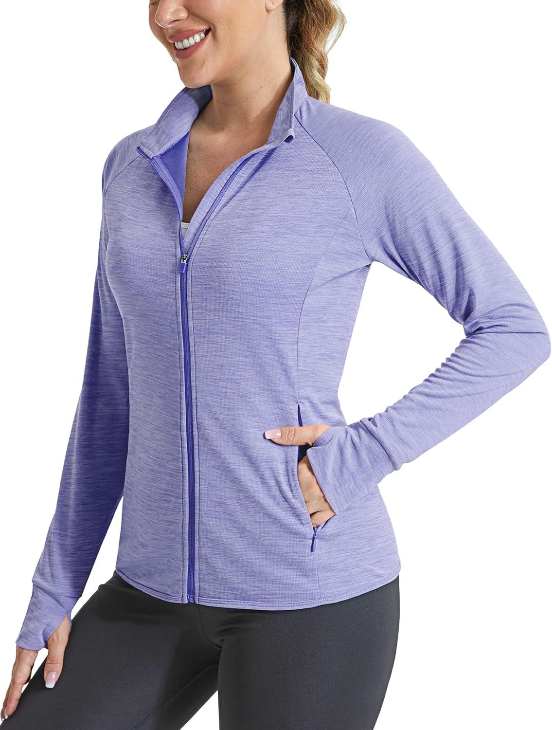 imageMAGCOMSEN Womens UPF 50 Athletic Jackets Full Zip Lightweight Workout Jacket SPF Sun Protection Shirts Hiking RunningLtpurple