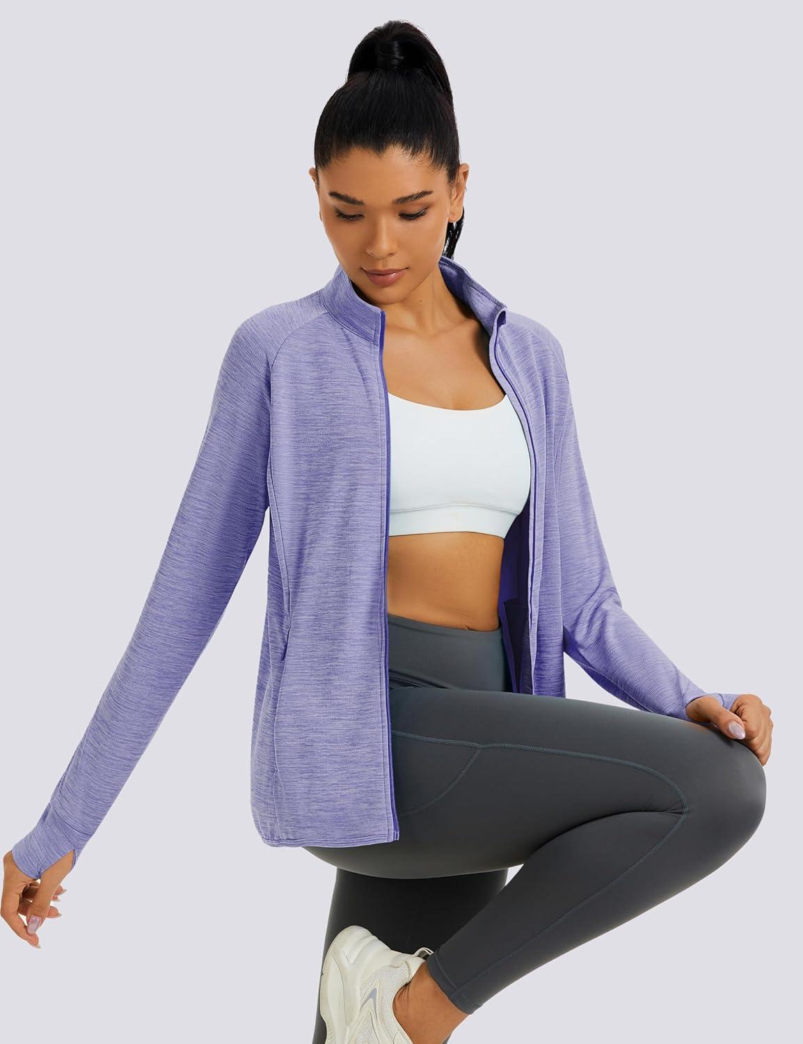 imageMAGCOMSEN Womens UPF 50 Athletic Jackets Full Zip Lightweight Workout Jacket SPF Sun Protection Shirts Hiking RunningLtpurple