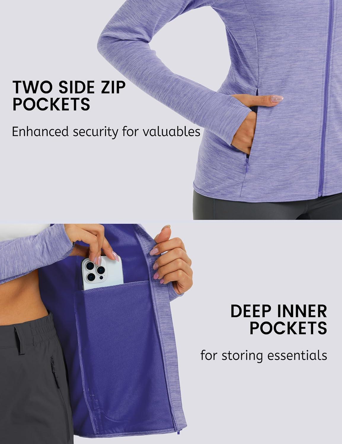 imageMAGCOMSEN Womens UPF 50 Athletic Jackets Full Zip Lightweight Workout Jacket SPF Sun Protection Shirts Hiking RunningLtpurple