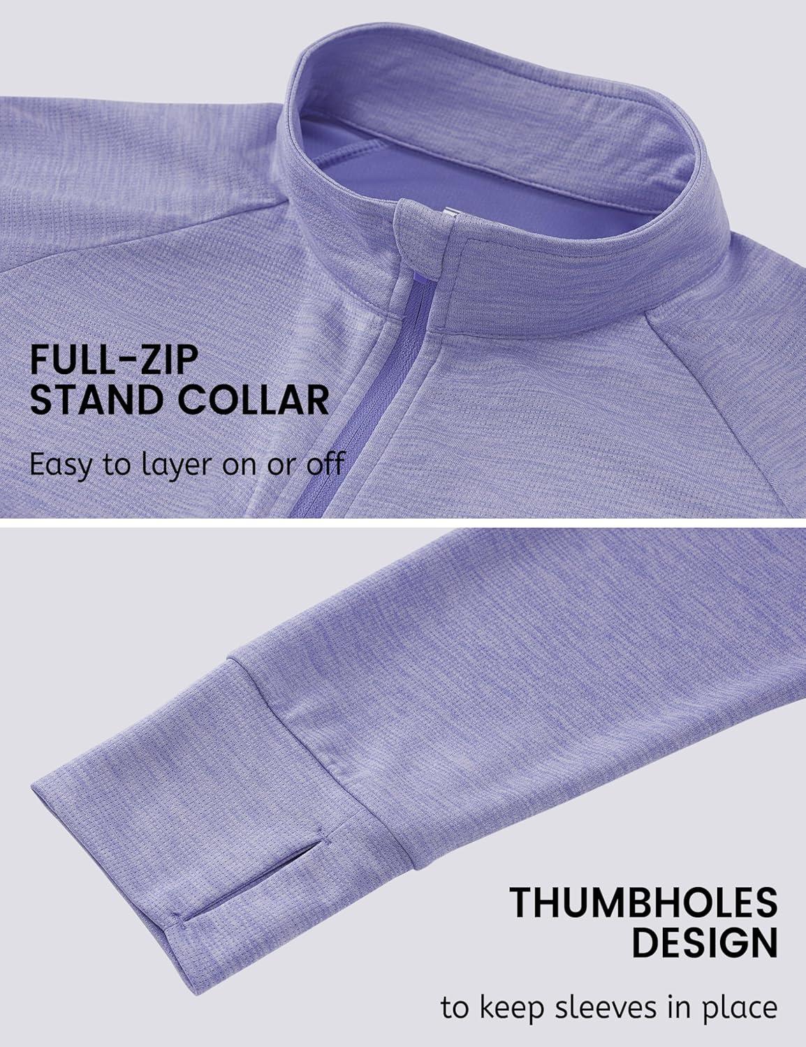 imageMAGCOMSEN Womens UPF 50 Athletic Jackets Full Zip Lightweight Workout Jacket SPF Sun Protection Shirts Hiking RunningLtpurple