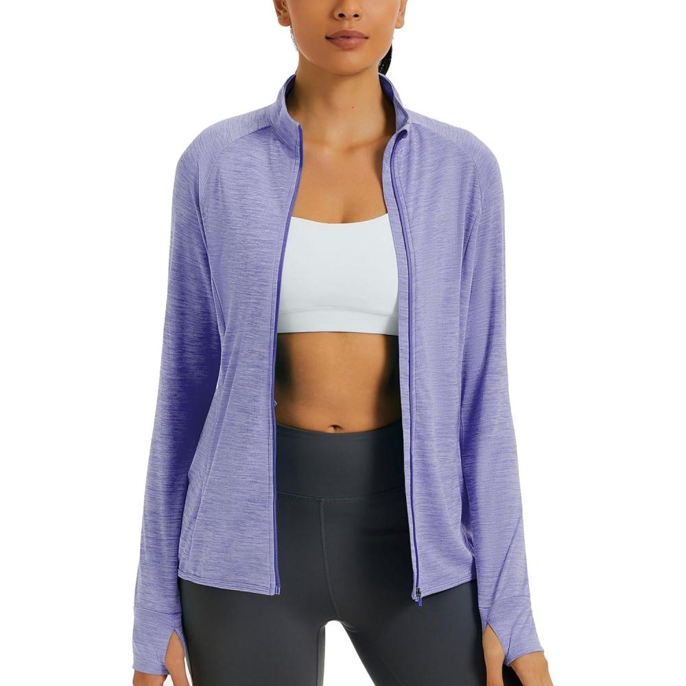 imageMAGCOMSEN Womens UPF 50 Athletic Jackets Full Zip Lightweight Workout Jacket SPF Sun Protection Shirts Hiking RunningLtpurple