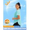 imageMAGCOMSEN Women Workout Short Sleeve Tops UPF 50 Sun T Shirt Quick Dry Moisture Wicking Shirts for Yoga Running HikingLight Lake Blue