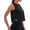 imageMAGCOMSEN Womens Crop Tank Tops Workout Sleeveless Shirts Loose Fit Gym Yoga Top with Side SlitsBlack