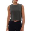 imageMAGCOMSEN Womens Crop Tank Tops Workout Sleeveless Shirts Loose Fit Gym Yoga Top with Side SlitsDark Grey