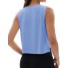 imageMAGCOMSEN Womens Crop Tank Tops Workout Sleeveless Shirts Loose Fit Gym Yoga Top with Side SlitsLight Blue
