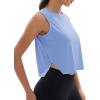 imageMAGCOMSEN Womens Crop Tank Tops Workout Sleeveless Shirts Loose Fit Gym Yoga Top with Side SlitsLight Blue