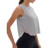imageMAGCOMSEN Womens Crop Tank Tops Workout Sleeveless Shirts Loose Fit Gym Yoga Top with Side SlitsLight Grey