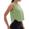 imageMAGCOMSEN Womens Crop Tank Tops Workout Sleeveless Shirts Loose Fit Gym Yoga Top with Side SlitsMist Green