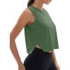 imageMAGCOMSEN Womens Crop Tank Tops Workout Sleeveless Shirts Loose Fit Gym Yoga Top with Side SlitsMoss Green