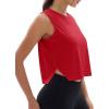 imageMAGCOMSEN Womens Crop Tank Tops Workout Sleeveless Shirts Loose Fit Gym Yoga Top with Side SlitsRed