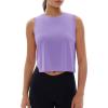 imageMAGCOMSEN Womens Crop Tank Tops Workout Sleeveless Shirts Loose Fit Gym Yoga Top with Side SlitsTaro Purple