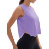 imageMAGCOMSEN Womens Crop Tank Tops Workout Sleeveless Shirts Loose Fit Gym Yoga Top with Side SlitsTaro Purple