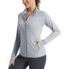 imageMAGCOMSEN Womens UPF 50 Athletic Jackets Full Zip Lightweight Workout Jacket SPF Sun Protection Shirts Hiking RunningLtgray