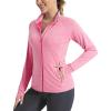 imageMAGCOMSEN Womens UPF 50 Athletic Jackets Full Zip Lightweight Workout Jacket SPF Sun Protection Shirts Hiking RunningPink