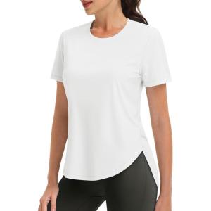 imageMAGCOMSEN Women Workout Short Sleeve Tops UPF 50 Sun T Shirt Quick Dry Moisture Wicking Shirts for Yoga Running HikingWhite