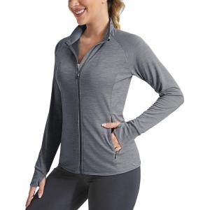 imageMAGCOMSEN Womens UPF 50 Athletic Jackets Full Zip Lightweight Workout Jacket SPF Sun Protection Shirts Hiking RunningGray