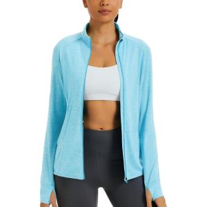 imageMAGCOMSEN Womens UPF 50 Athletic Jackets Full Zip Lightweight Workout Jacket SPF Sun Protection Shirts Hiking RunningLtblue