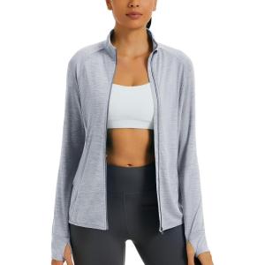 imageMAGCOMSEN Womens UPF 50 Athletic Jackets Full Zip Lightweight Workout Jacket SPF Sun Protection Shirts Hiking RunningLtgray