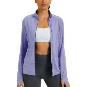 imageMAGCOMSEN Womens UPF 50 Athletic Jackets Full Zip Lightweight Workout Jacket SPF Sun Protection Shirts Hiking RunningLtpurple