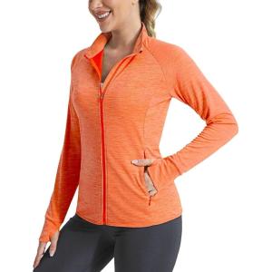 imageMAGCOMSEN Womens UPF 50 Athletic Jackets Full Zip Lightweight Workout Jacket SPF Sun Protection Shirts Hiking RunningOrange
