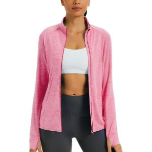 imageMAGCOMSEN Womens UPF 50 Athletic Jackets Full Zip Lightweight Workout Jacket SPF Sun Protection Shirts Hiking RunningPink