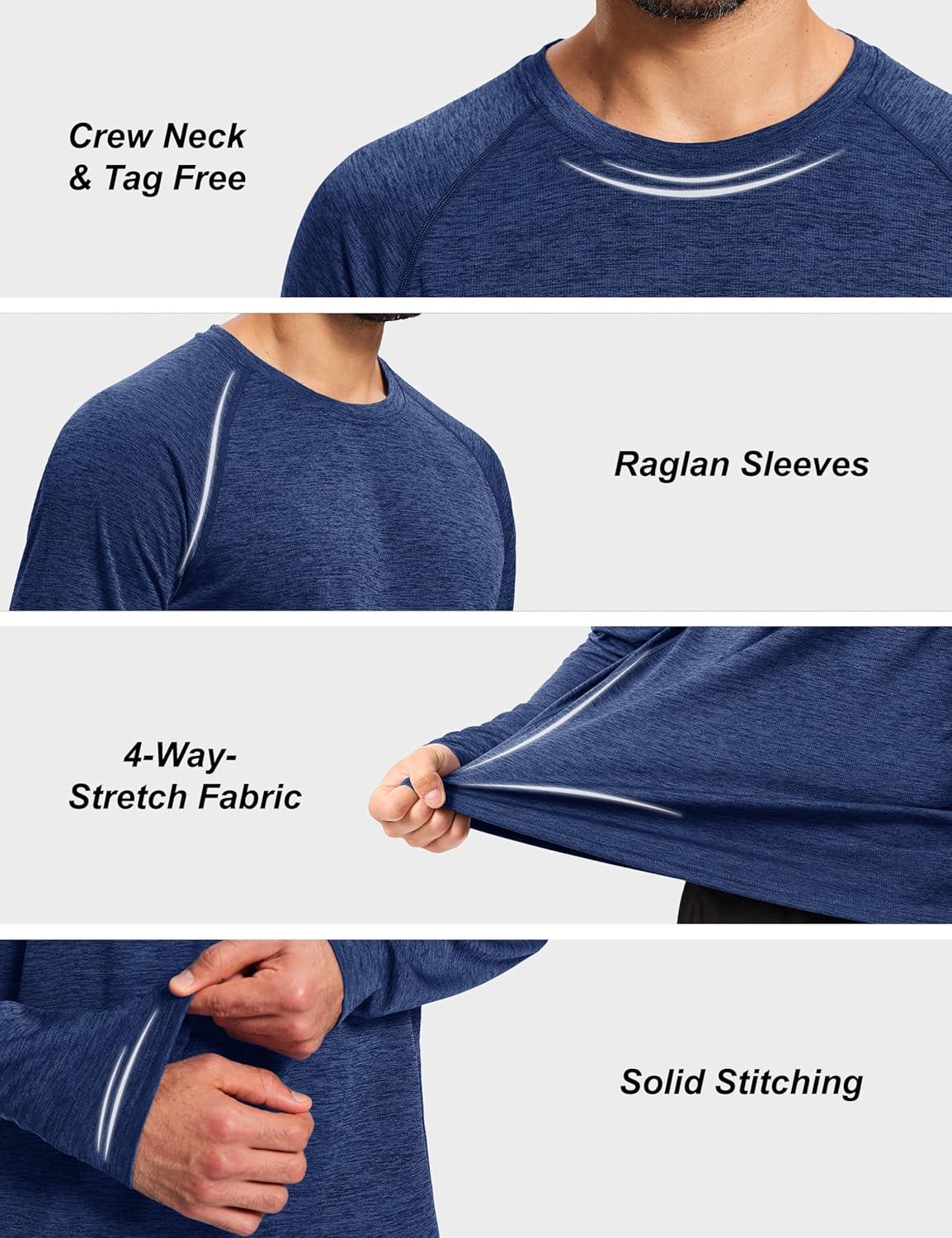 imageMAGCOMSEN Mens Long Sleeve Shirts UPF 50 Sun Protection Dry Fit Shirts Athletic Fishing Hiking Workout Rash GuardDark Blue