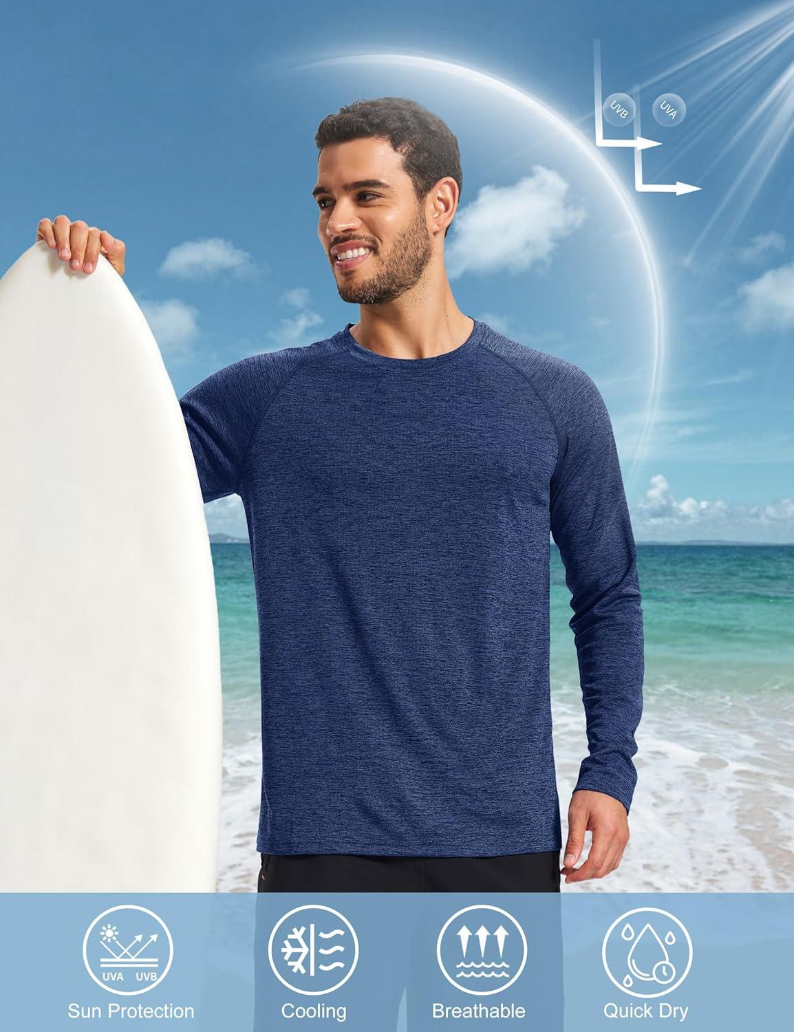 imageMAGCOMSEN Mens Long Sleeve Shirts UPF 50 Sun Protection Dry Fit Shirts Athletic Fishing Hiking Workout Rash GuardDark Blue