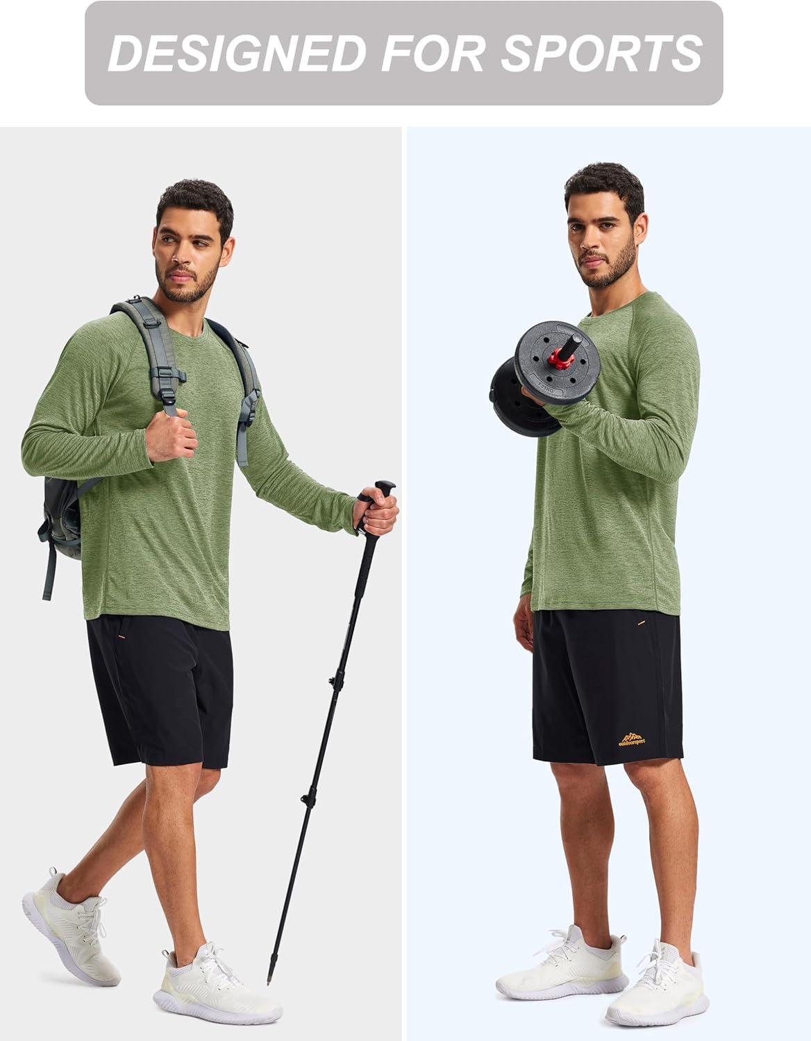 imageMAGCOMSEN Mens Long Sleeve Shirts UPF 50 Sun Protection Dry Fit Shirts Athletic Fishing Hiking Workout Rash GuardGreen