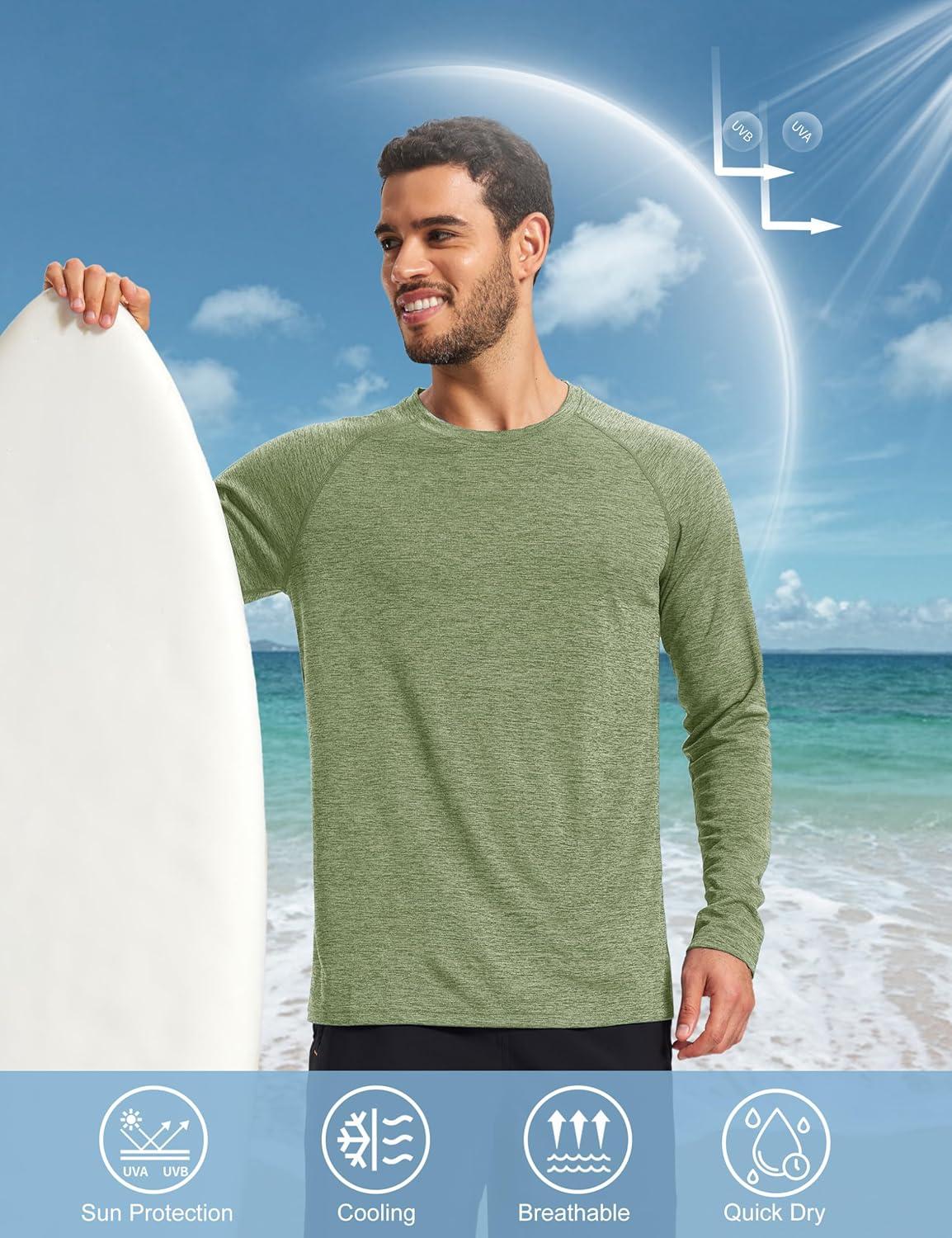 imageMAGCOMSEN Mens Long Sleeve Shirts UPF 50 Sun Protection Dry Fit Shirts Athletic Fishing Hiking Workout Rash GuardGreen