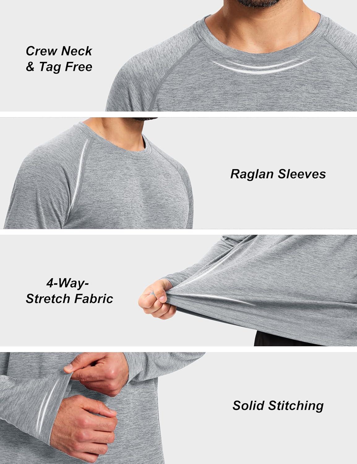 imageMAGCOMSEN Mens Long Sleeve Shirts UPF 50 Sun Protection Dry Fit Shirts Athletic Fishing Hiking Workout Rash GuardLight Grey