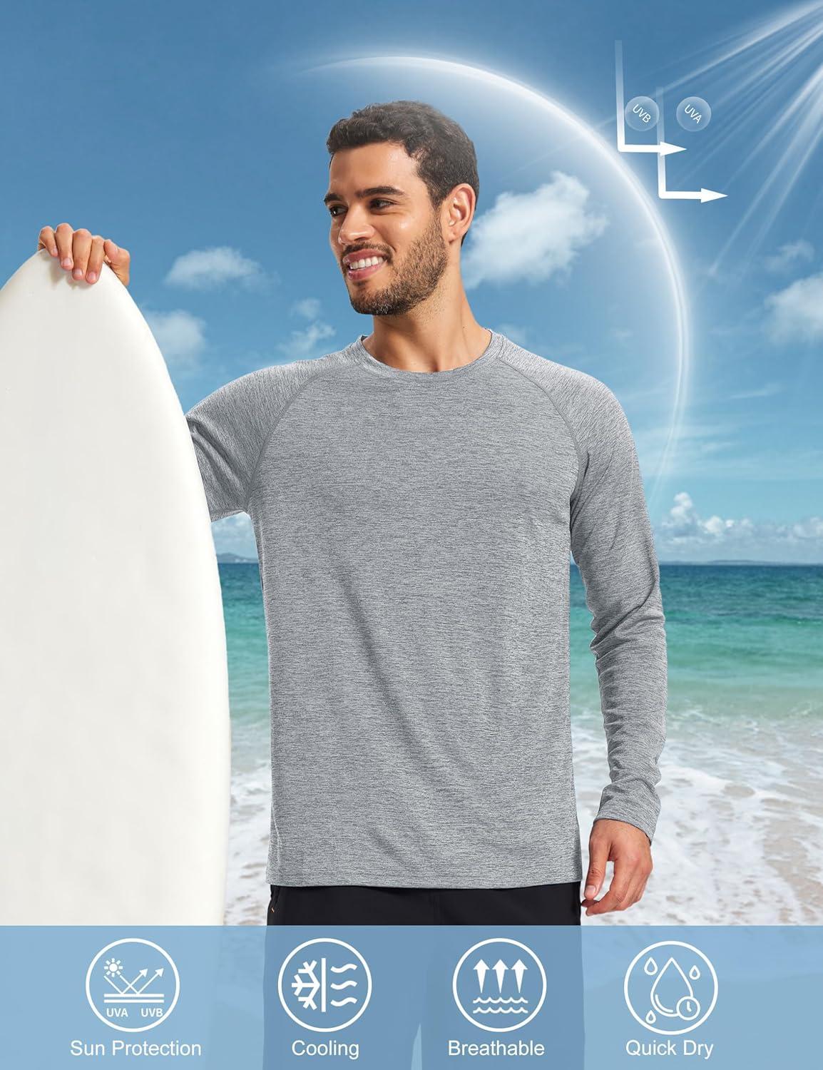 imageMAGCOMSEN Mens Long Sleeve Shirts UPF 50 Sun Protection Dry Fit Shirts Athletic Fishing Hiking Workout Rash GuardLight Grey